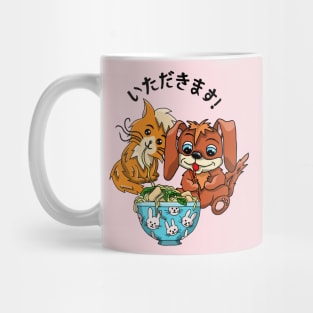 Cute cat and dog eating ramen noodles Mug